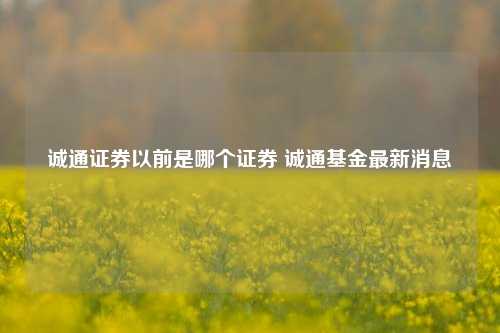 诚通证券以前是哪个证券 诚通基金较新消息